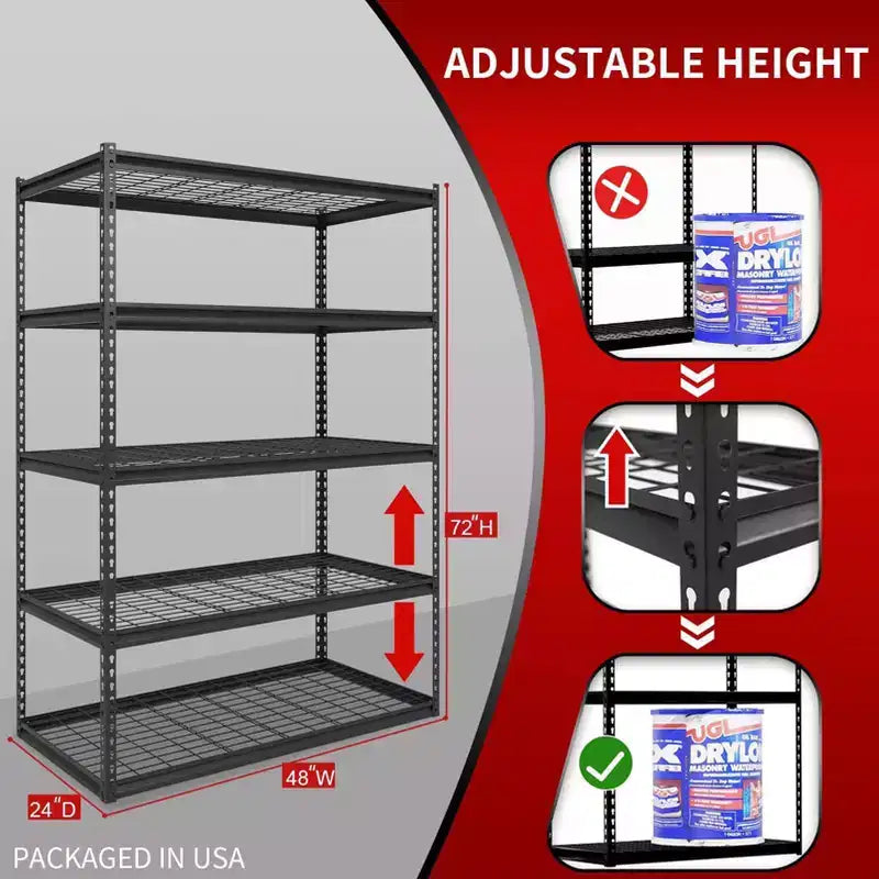 Scaffale in acciaio a 5 ripiani senza bulloni, grigio scuro, 122x61x183 cm, per carichi pesanti