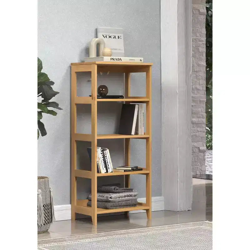 Libreria aperta a 4 ripiani in pino naturale, per utente singolo, vernice miele