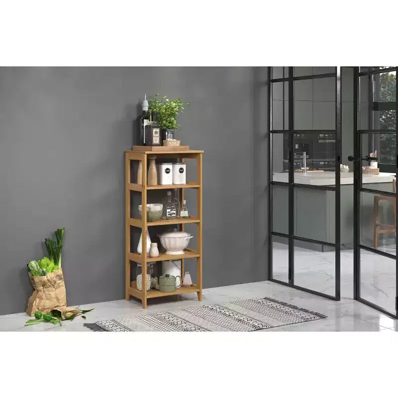 Libreria aperta a 4 ripiani in pino naturale, per utente singolo, vernice miele