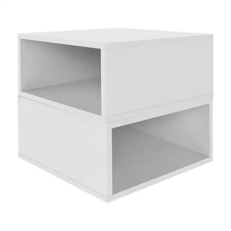 Cubo contenitore impilabile in legno Bianco Neve, set da 2