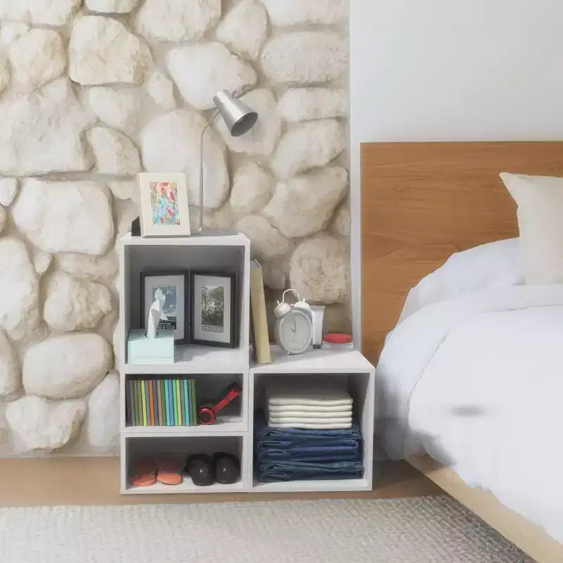 Cubo contenitore impilabile in legno Bianco Neve, set da 2