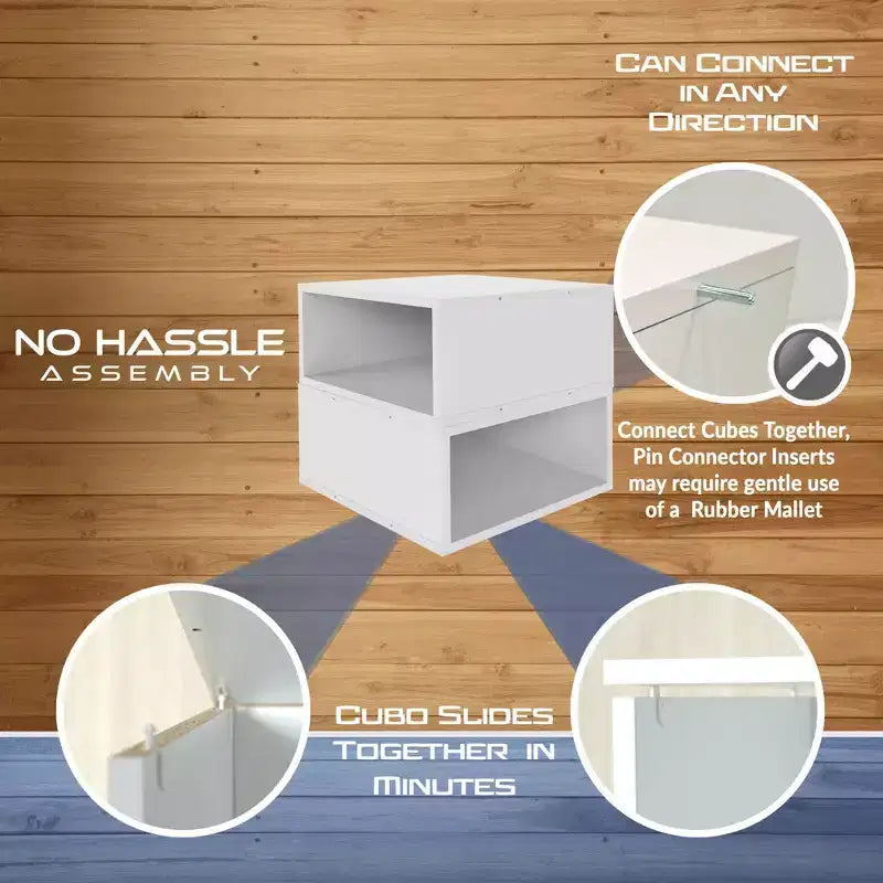 Cubo contenitore impilabile in legno Bianco Neve, set da 2
