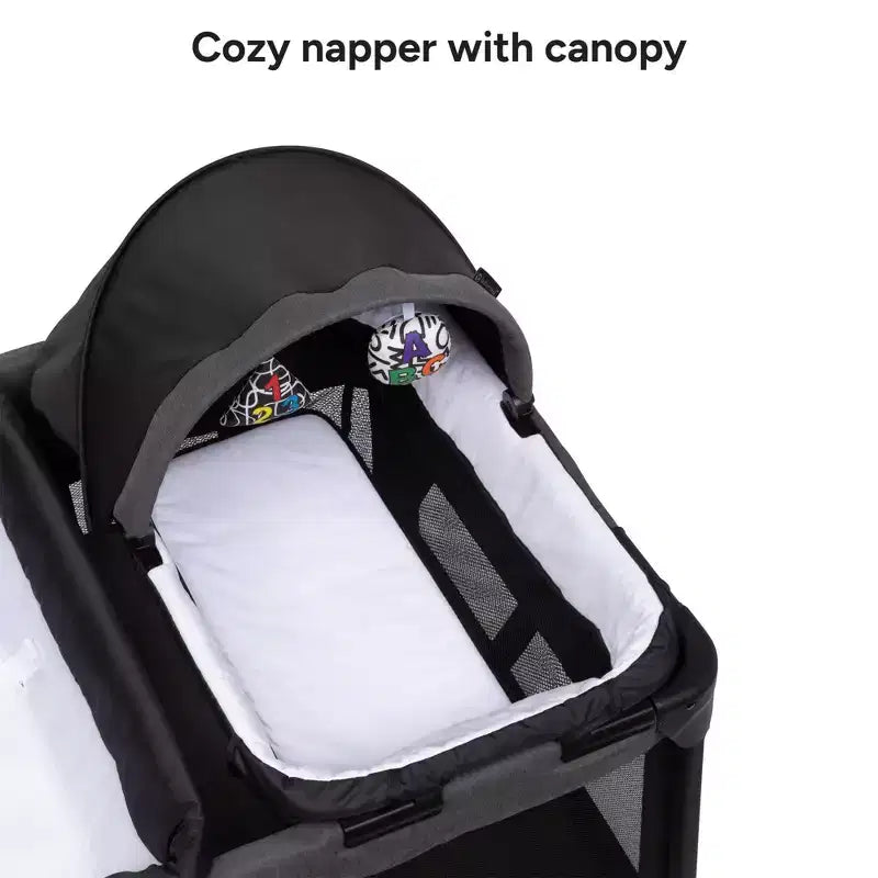 Box culla da viaggio pieghevole nero con culla e fasciatoio, per 1 neonato