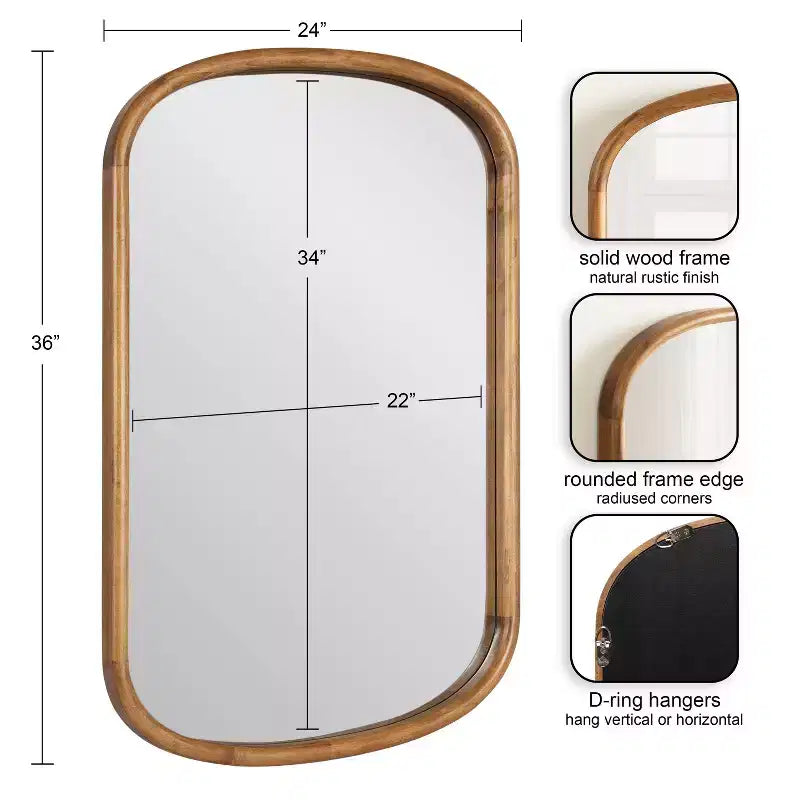 Specchio da parete ovale marrone rustico, da appendere per una persona, cornice in legno