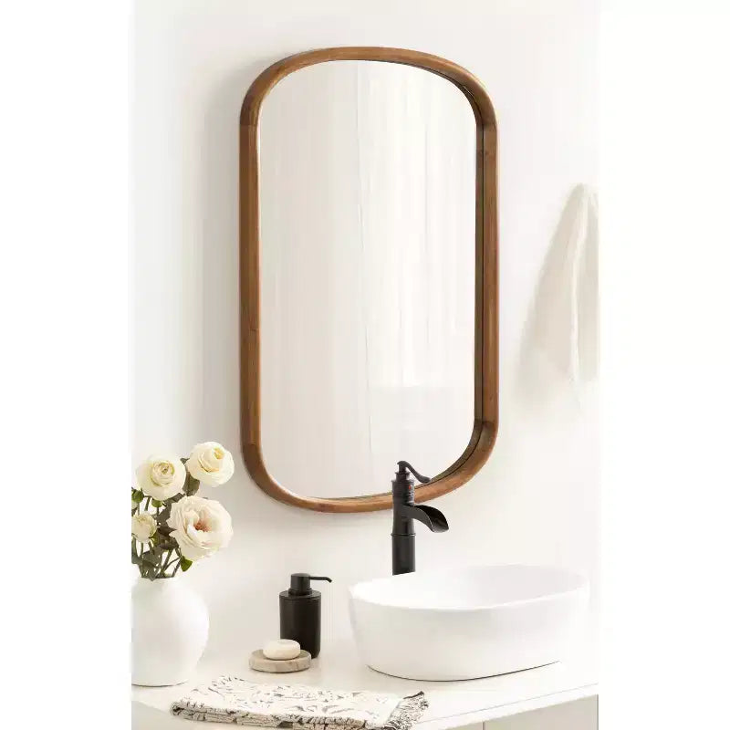 Specchio da parete ovale marrone rustico, da appendere per una persona, cornice in legno