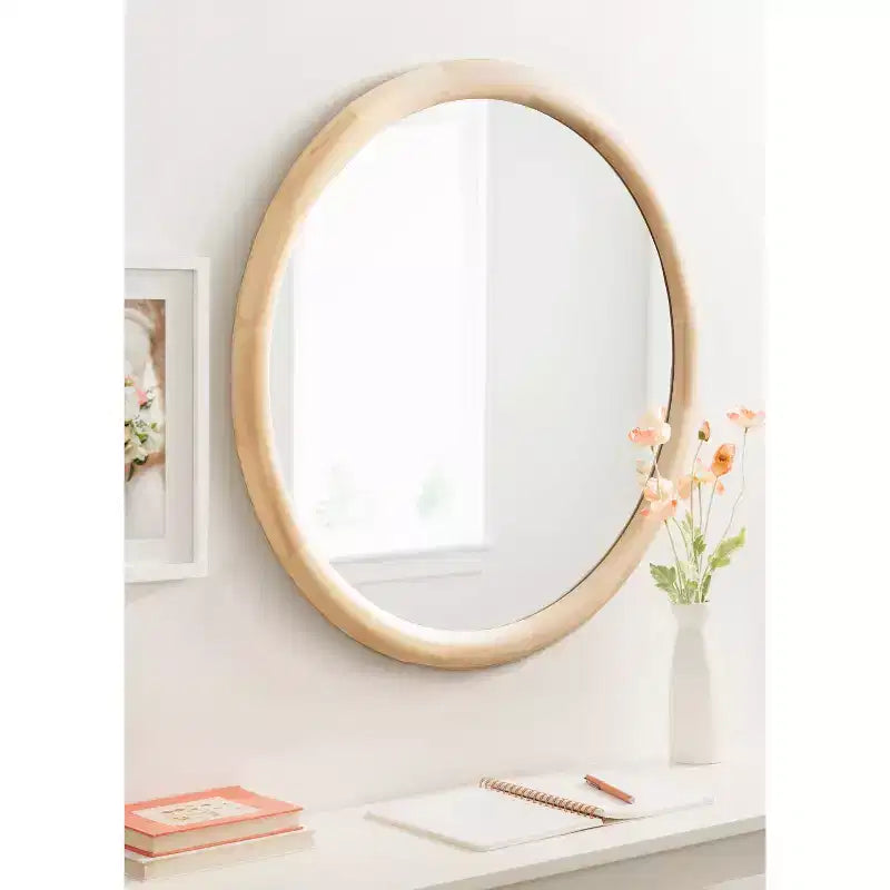 Specchio da parete rotondo naturale, singolo, 81 cm