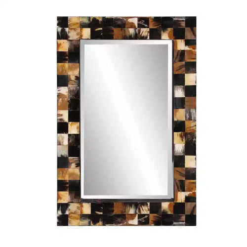 Howard Elliott 24" Elias Rectangular Beveled Wall Mirror White and Tan Tiled Horn Frame