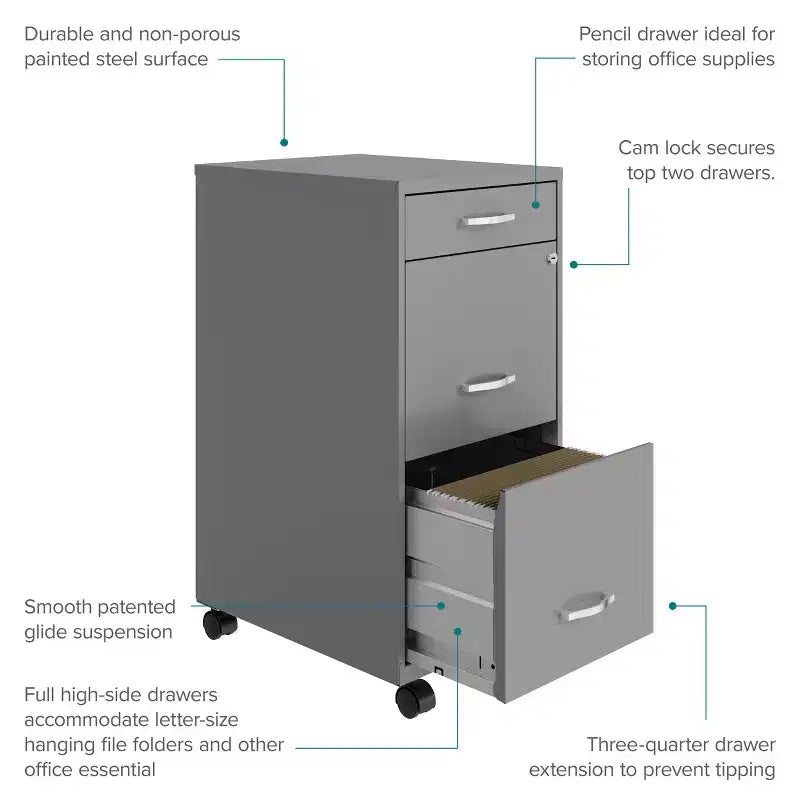 Armadietto verticale portadocumenti mobile Arctic Silver a 3 cassetti, per 1 persona