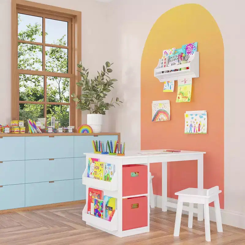 Libreria a muro bianca per bambini con 2 barre artistiche magnetiche, 1 utente