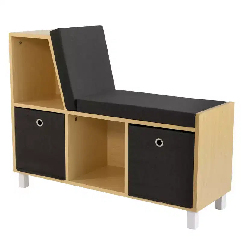Sedia Angolare per Libri per Bambini in Legno Naturale con Contenitore – 1 Bambino, Set da 5 Pezzi