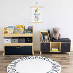 Sedia Angolare per Libri per Bambini in Legno Naturale con Contenitore – 1 Bambino, Set da 5 Pezzi