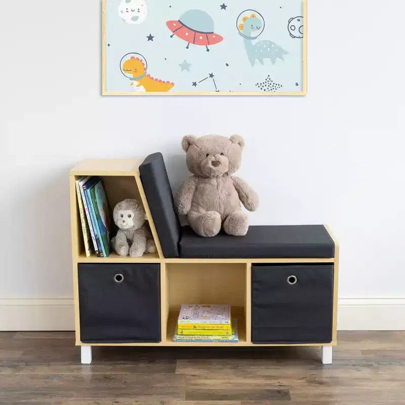 Sedia Angolare per Libri per Bambini in Legno Naturale con Contenitore – 1 Bambino, Set da 5 Pezzi