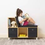 Sedia Angolare per Libri per Bambini in Legno Naturale con Contenitore – 1 Bambino, Set da 5 Pezzi