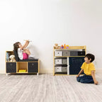 Sedia Angolare per Libri per Bambini in Legno Naturale con Contenitore – 1 Bambino, Set da 5 Pezzi