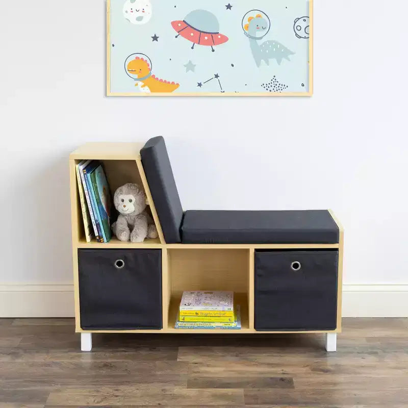 Sedia Angolare per Libri per Bambini in Legno Naturale con Contenitore – 1 Bambino, Set da 5 Pezzi