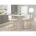 Sgabello da bar per bancone, schienale medio, in similpelle bianca e acciaio color oro, set da 3