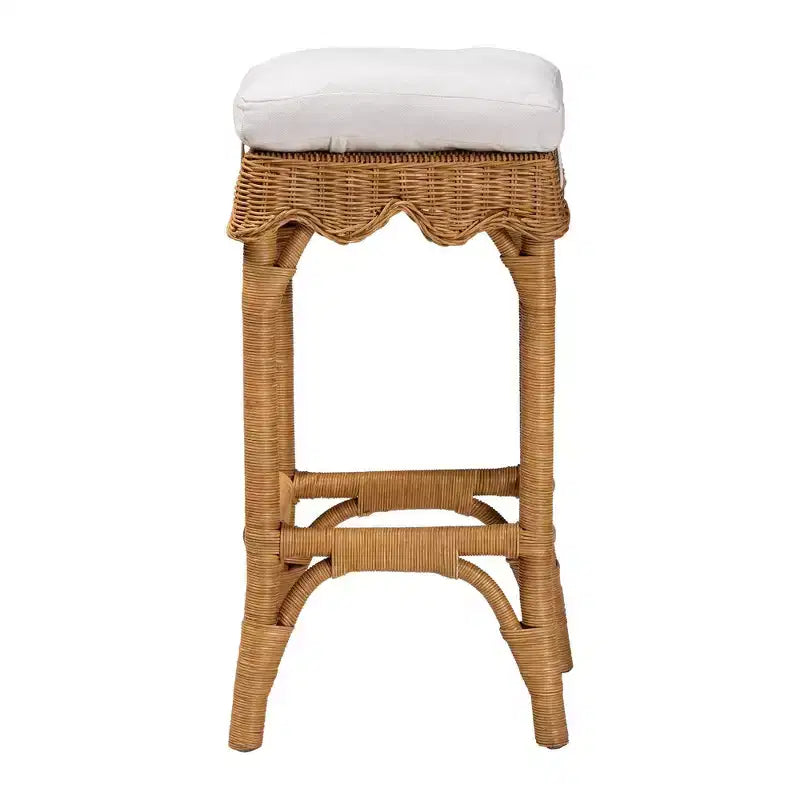 Sgabello da Bar in Rattan con Capesante Colore Miele/Bianco, Sedile Singolo