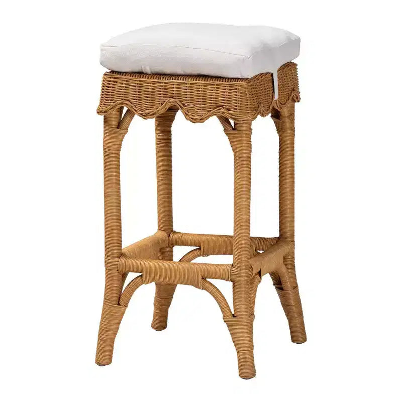 Sgabello da Bar in Rattan con Capesante Colore Miele/Bianco, Sedile Singolo