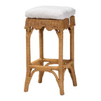 Sgabello da Bar in Rattan con Capesante Colore Miele/Bianco, Sedile Singolo