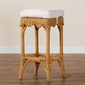Sgabello da Bar in Rattan con Capesante Colore Miele/Bianco, Sedile Singolo