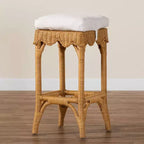 Sgabello da Bar in Rattan con Capesante Colore Miele/Bianco, Sedile Singolo