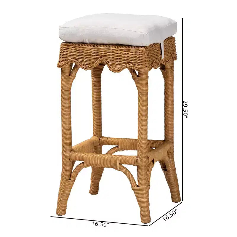 Sgabello da Bar in Rattan con Capesante Colore Miele/Bianco, Sedile Singolo