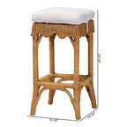 Sgabello da Bar in Rattan con Capesante Colore Miele/Bianco, Sedile Singolo