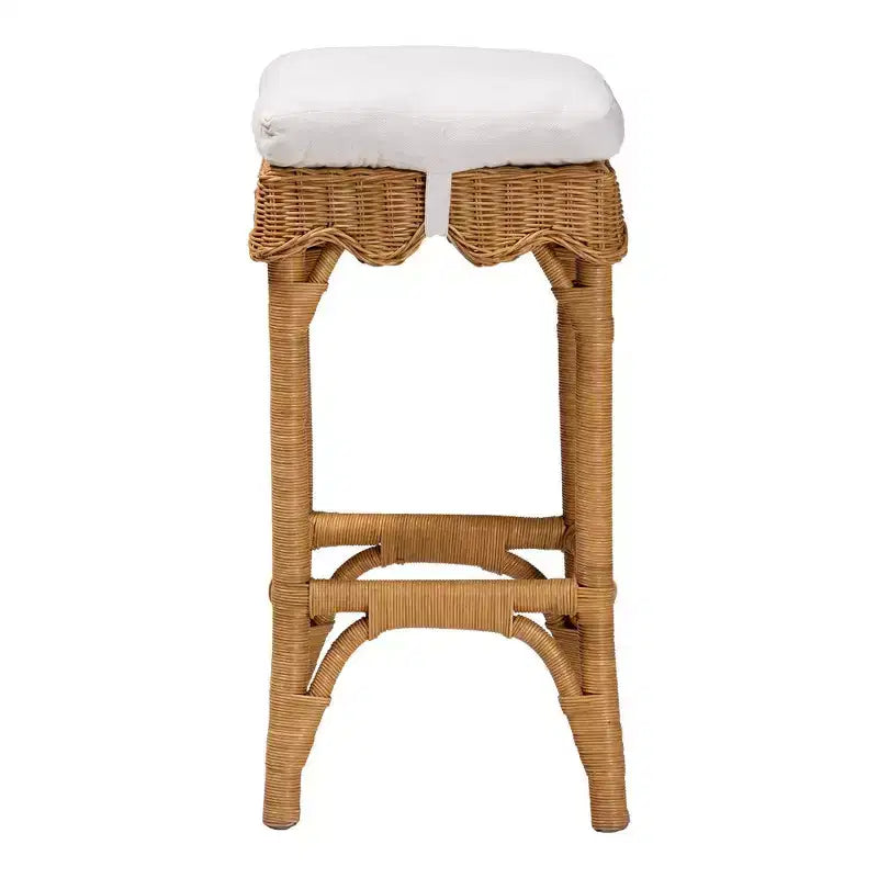 Sgabello da Bar in Rattan con Capesante Colore Miele/Bianco, Sedile Singolo