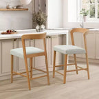 Sgabello da banco imbottito color beige naturale con schienale curvo, set da 2