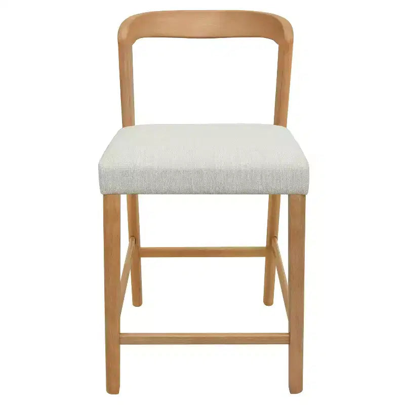 Sgabello da banco imbottito color beige naturale con schienale curvo, set da 2