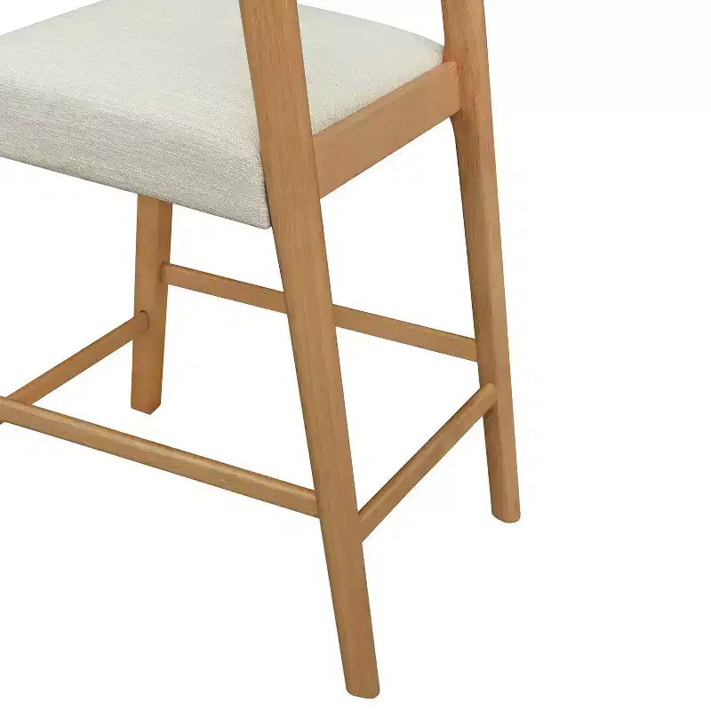 Sgabello da banco imbottito color beige naturale con schienale curvo, set da 2