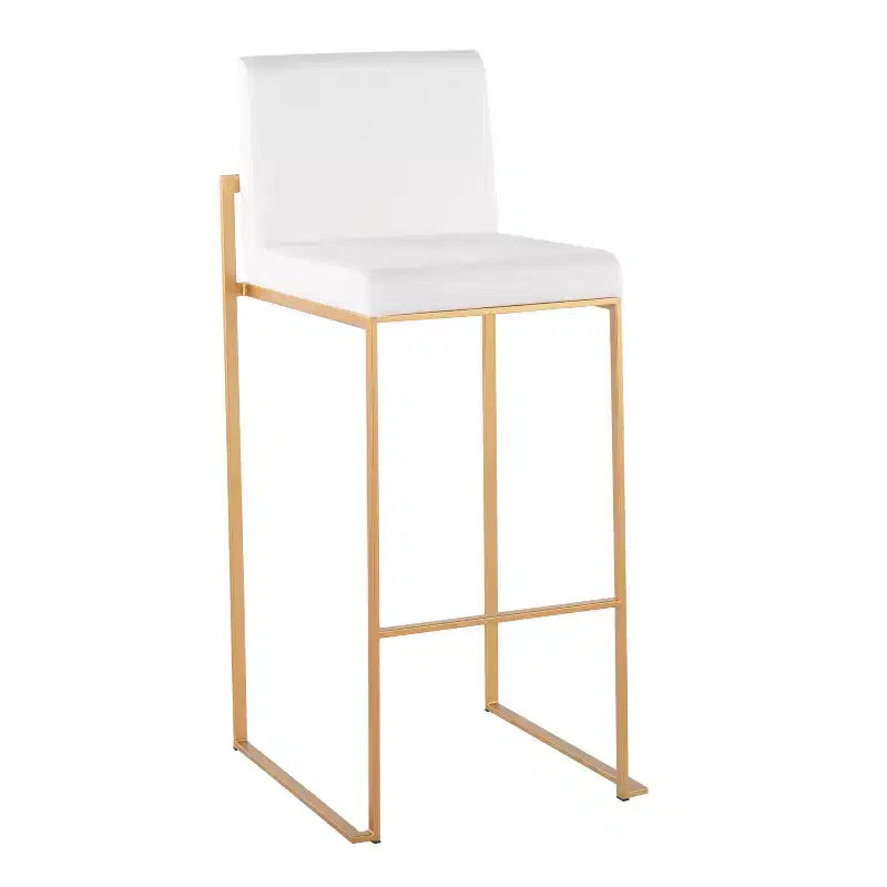 Sgabello da bar con schienale medio in velluto bianco, struttura in metallo dorato, set da 3