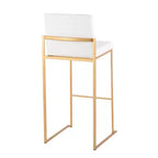 Sgabello da bar con schienale medio in velluto bianco, struttura in metallo dorato, set da 3