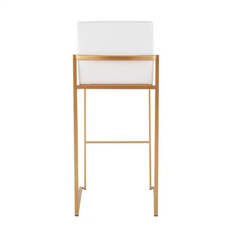 Sgabello da bar con schienale medio in velluto bianco, struttura in metallo dorato, set da 3