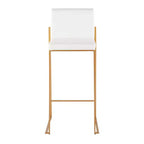 Sgabello da bar con schienale medio in velluto bianco, struttura in metallo dorato, set da 3