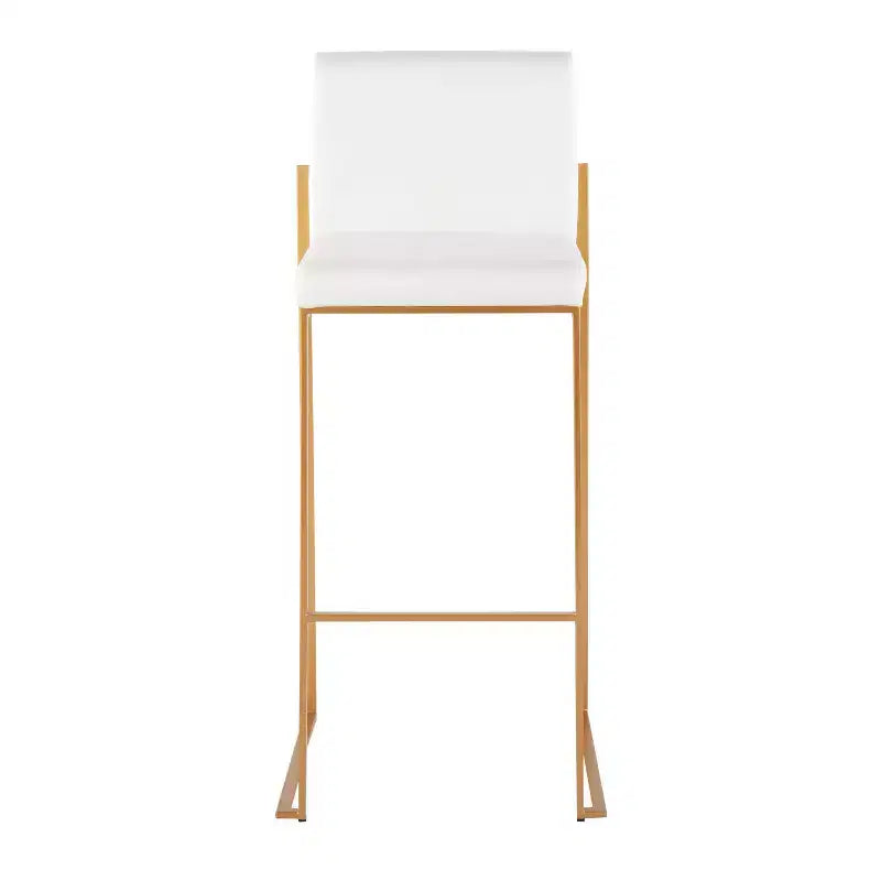 Sgabello da bar con schienale medio in velluto bianco, struttura in metallo dorato, set da 3
