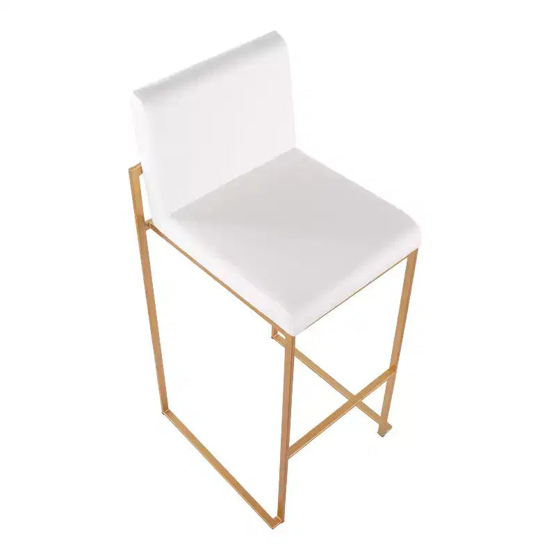 Sgabello da bar con schienale medio in velluto bianco, struttura in metallo dorato, set da 3