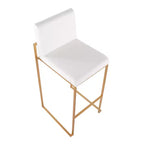Sgabello da bar con schienale medio in velluto bianco, struttura in metallo dorato, set da 3