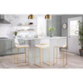Sgabello da bar con schienale medio in velluto bianco, struttura in metallo dorato, set da 3