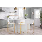 Sgabello da bar con schienale medio in velluto bianco, struttura in metallo dorato, set da 3