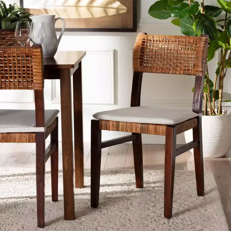 bali & pari Dameka Rattan and Wood Dining Chair Honey/White/Dark Brown