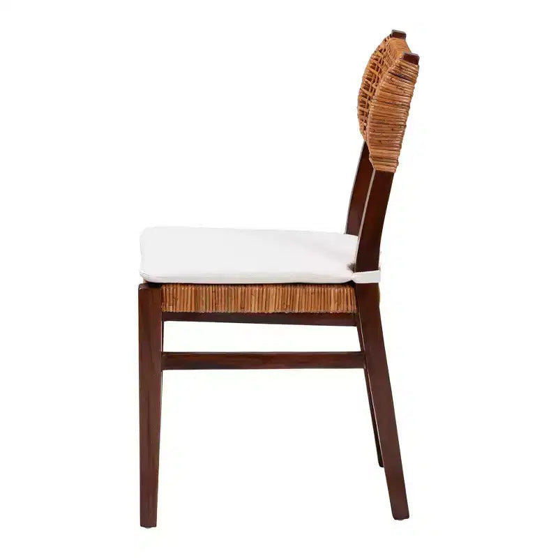 Sedia da pranzo bohémien in rattan e legno miele/bianco/marrone scuro, senza braccioli, per 1 persona
