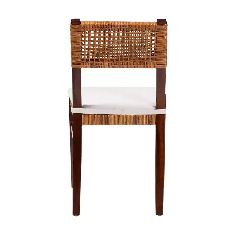 Sedia da pranzo bohémien in rattan e legno miele/bianco/marrone scuro, senza braccioli, per 1 persona