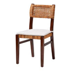 Sedia da pranzo bohémien in rattan e legno miele/bianco/marrone scuro, senza braccioli, per 1 persona