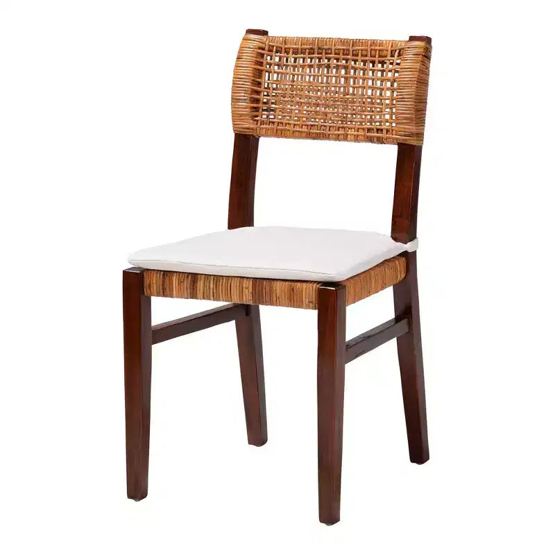Sedia da pranzo bohémien in rattan e legno miele/bianco/marrone scuro, senza braccioli, per 1 persona