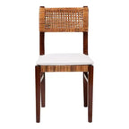 Sedia da pranzo bohémien in rattan e legno miele/bianco/marrone scuro, senza braccioli, per 1 persona