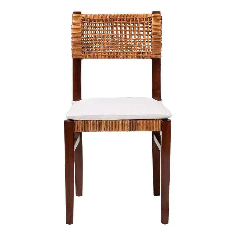Sedia da pranzo bohémien in rattan e legno miele/bianco/marrone scuro, senza braccioli, per 1 persona