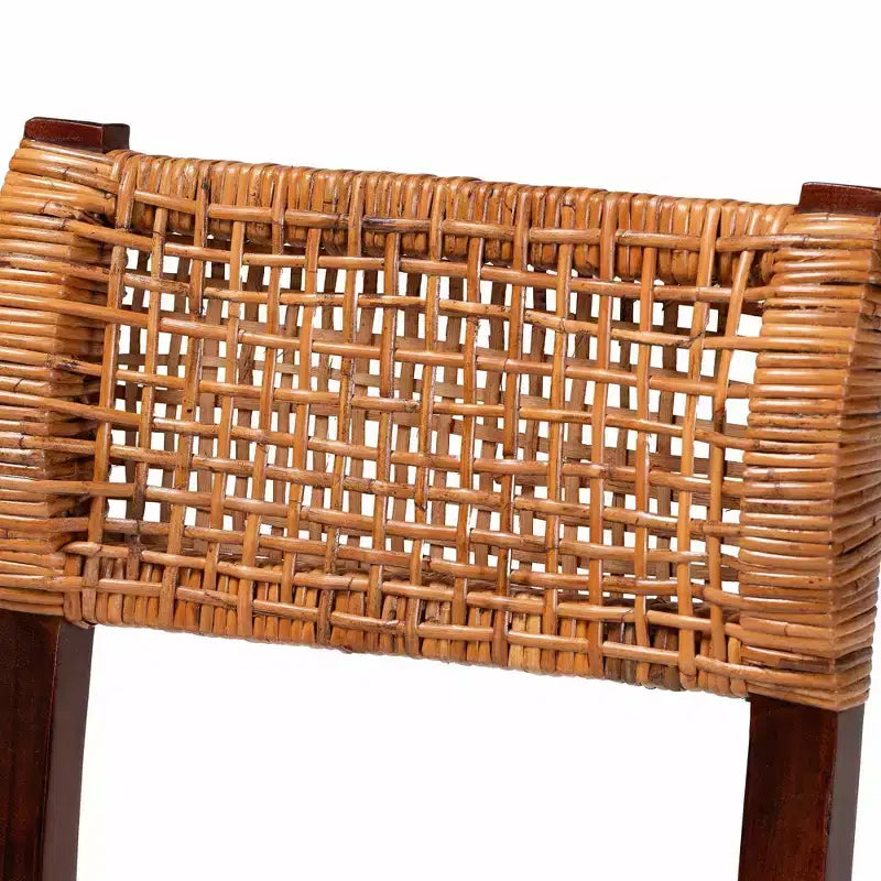 Sedia da pranzo bohémien in rattan e legno miele/bianco/marrone scuro, senza braccioli, per 1 persona