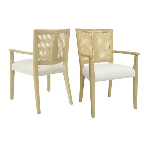 Christopher Knight Home Set of 2 Nolan Rubberwood Upholstered Dining Arm Chairs with Cane Webbing Beige/Light Ash