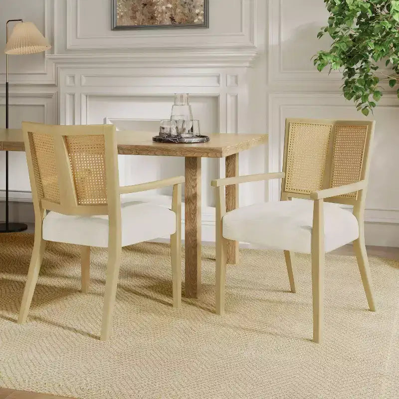 Poltroncina da Pranzo Imbottita Mid-Century Beige con Schienale in Vienna, Set da 2